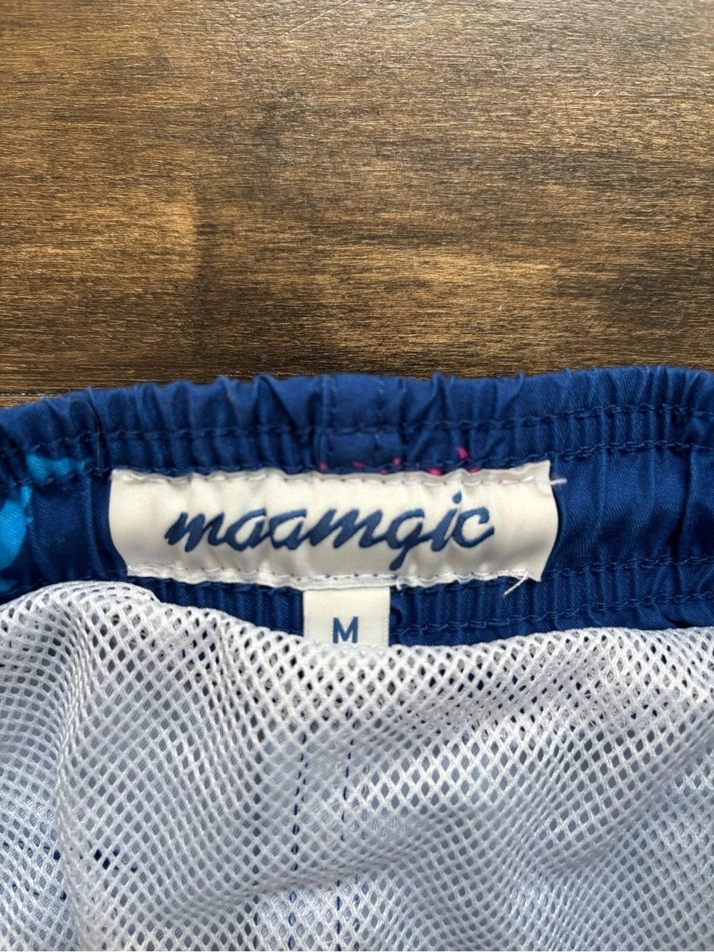 Men's Blue Shark-Print Swim Trunks. Size M